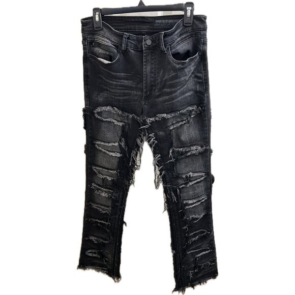 Rockstar Original Jeans Rsm 205 Flare Denim Size 32 Black Ripped Distressed - Picture 1 of 16